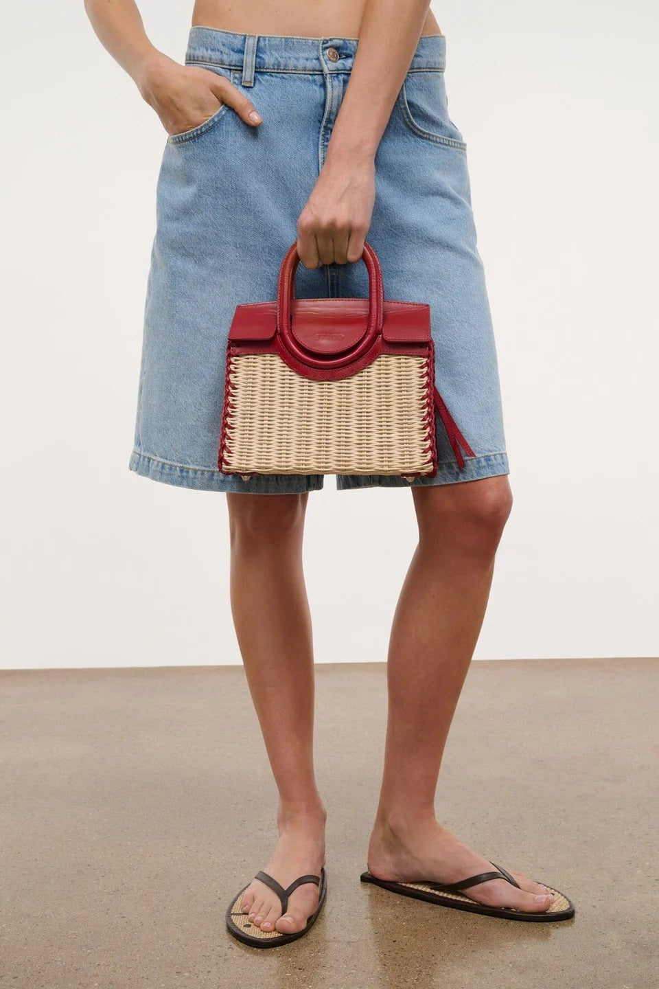 staud maude mini carryall rouge wicker