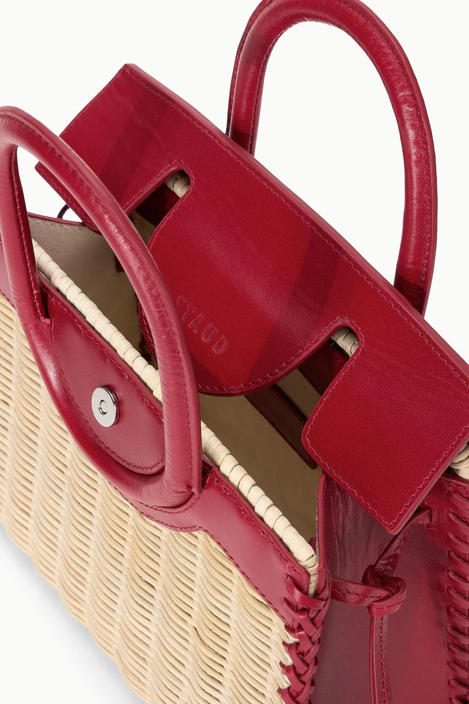 staud maude mini carryall rouge wicker