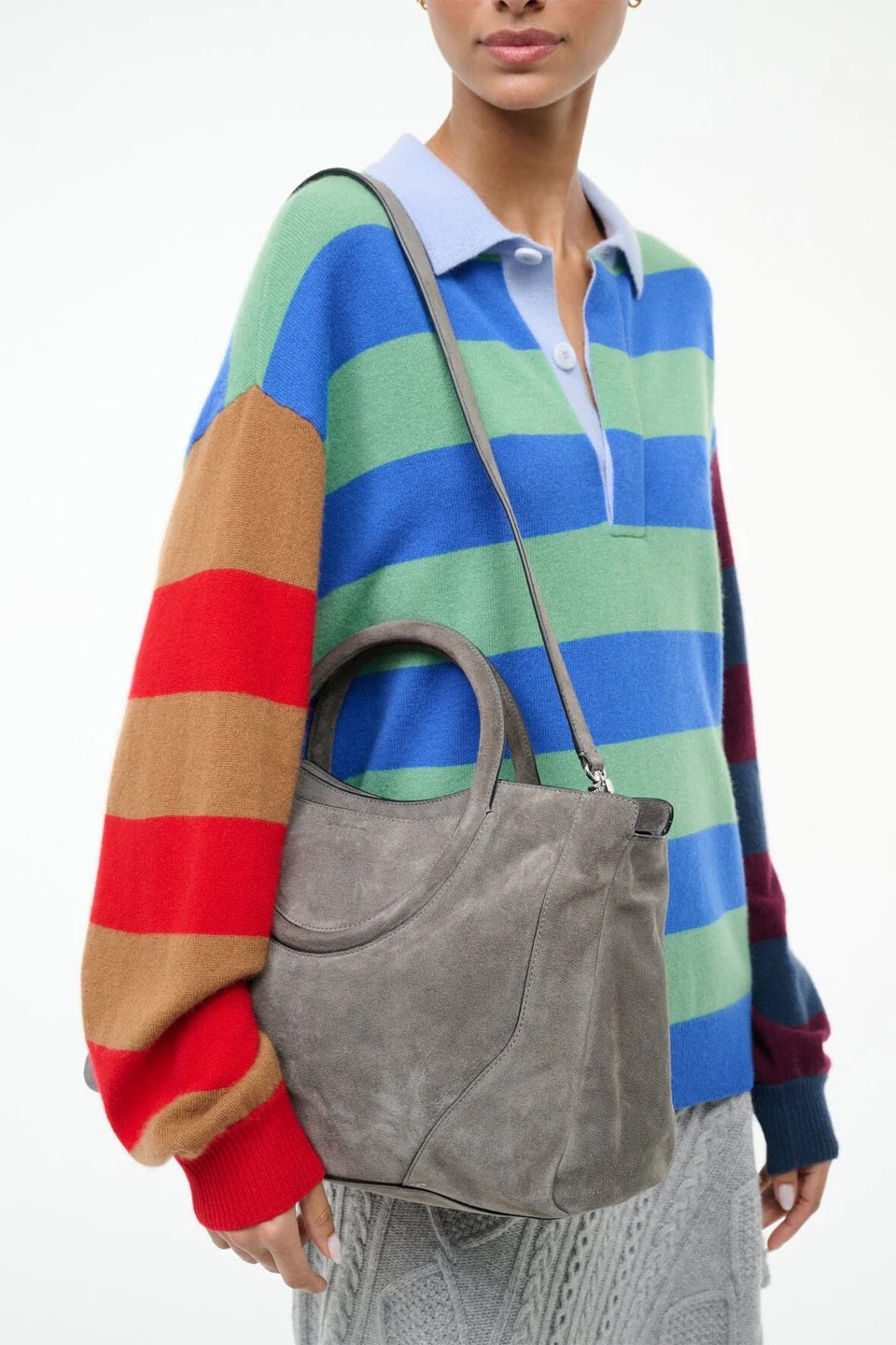 staud maude satchel storm suede