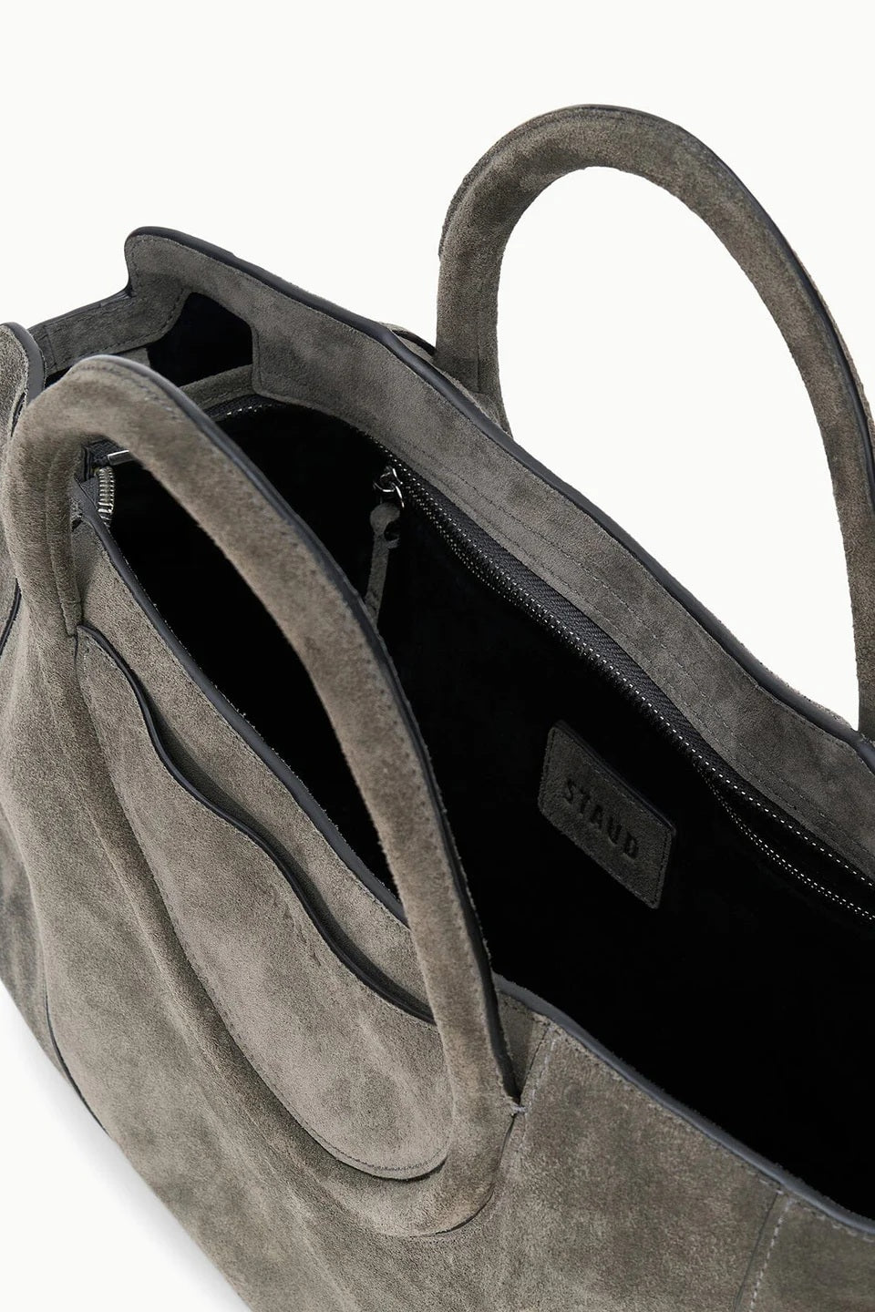 staud maude satchel storm suede