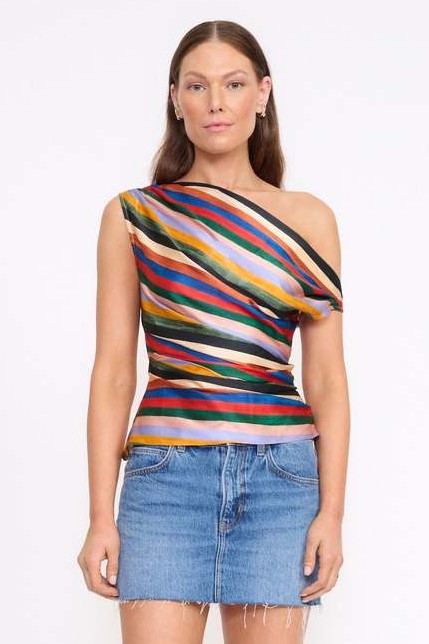 staud phare top artist stripe silk