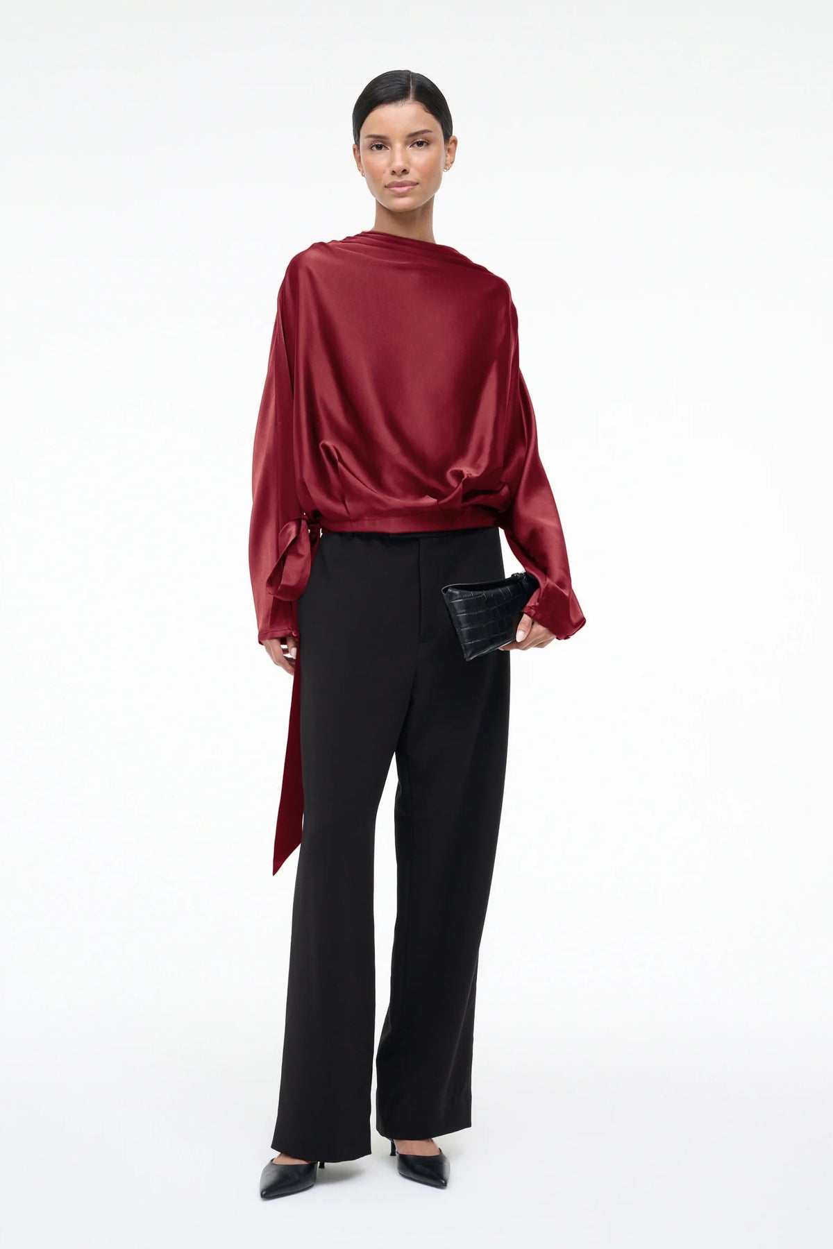 staud phoebe silk top sangria