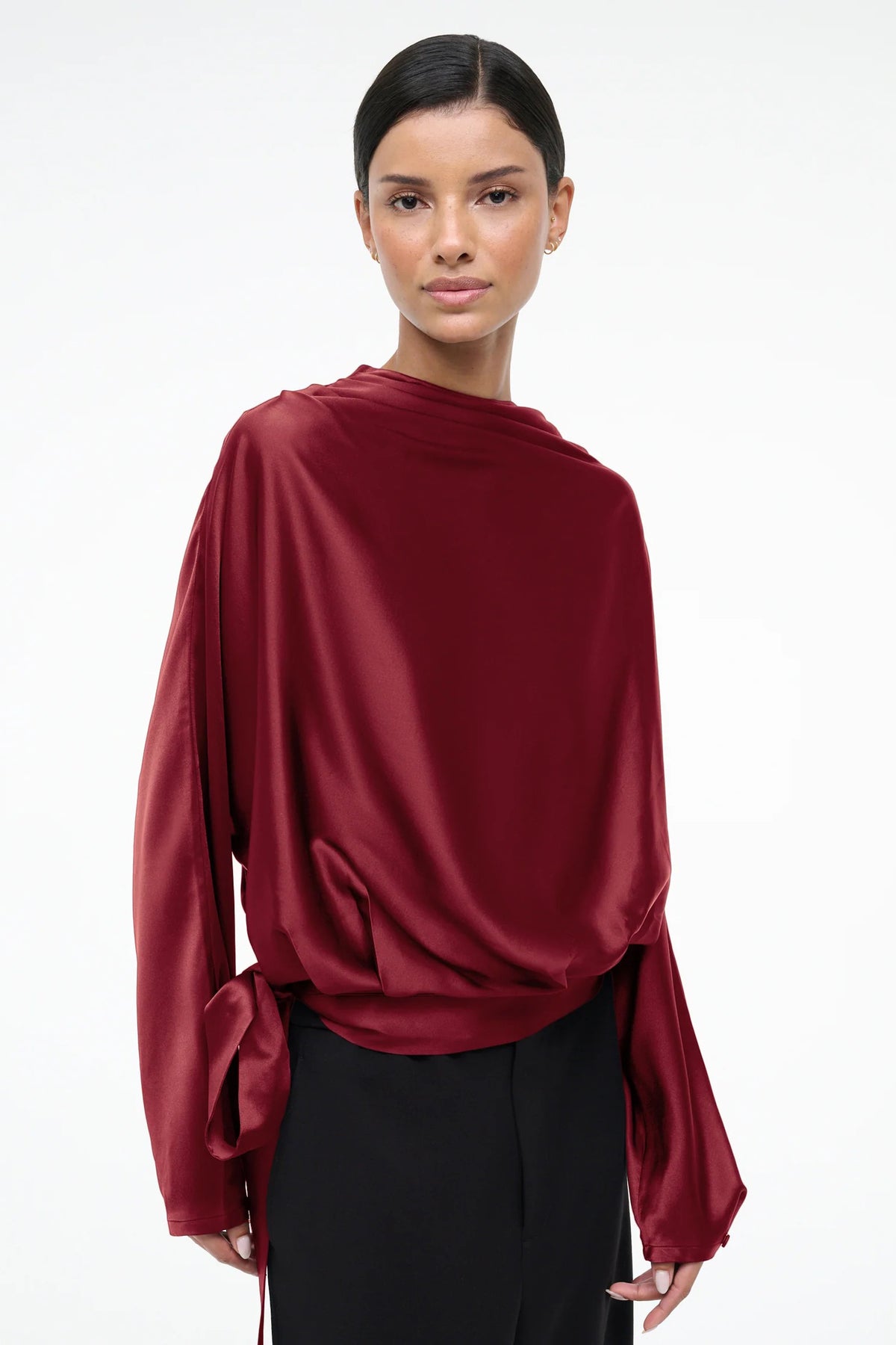 staud phoebe silk top sangria