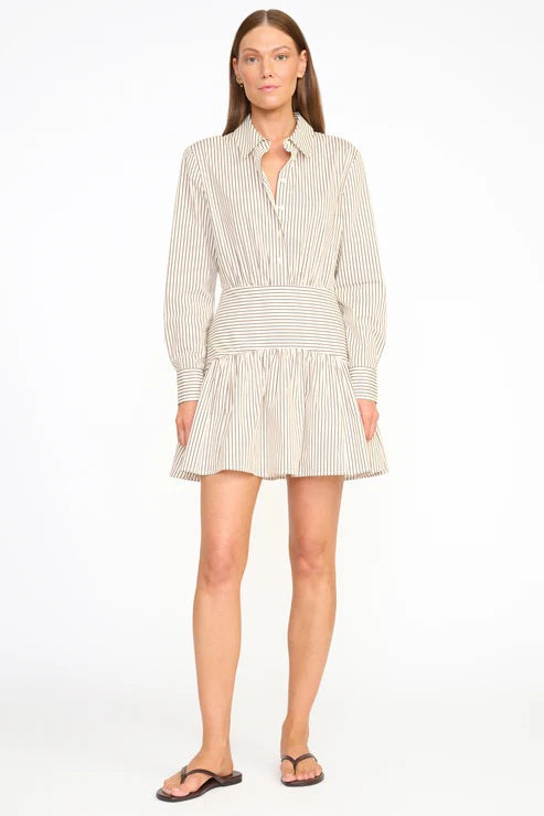 staud rocco mini dress ivory dark oak micro stripe