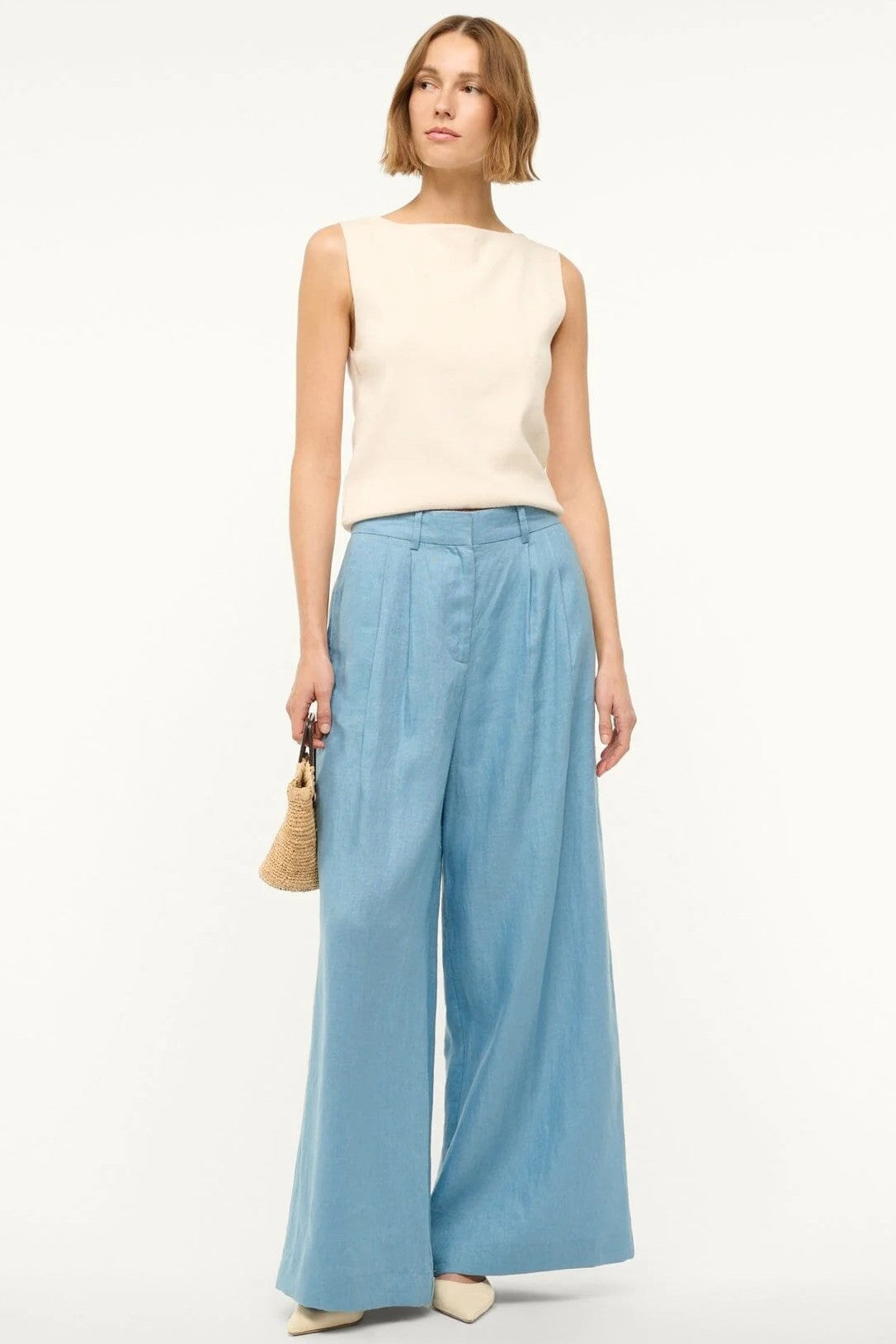 staud sasha linen pant slate blue