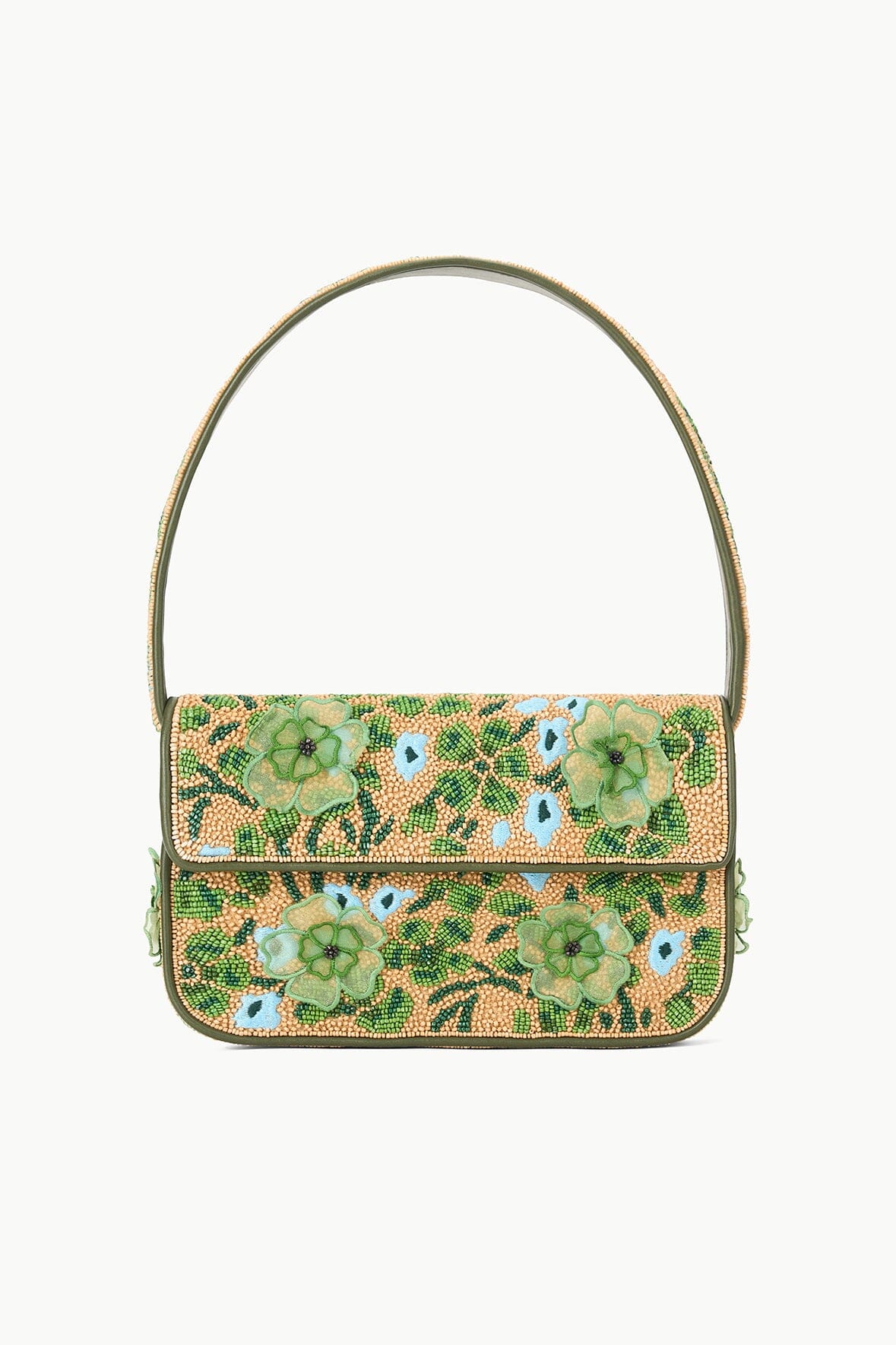 staud tommy beaded bag moss floral tapestry