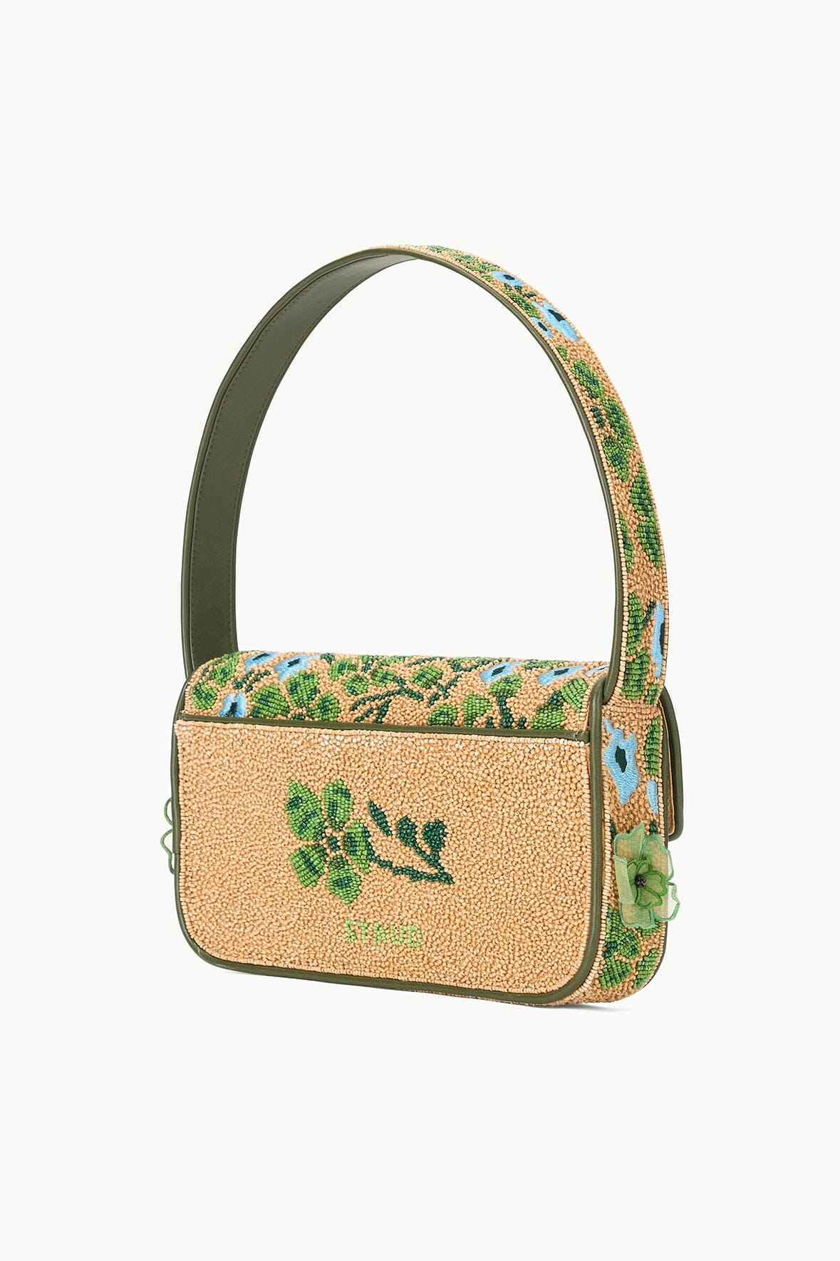 staud tommy beaded bag moss floral tapestry