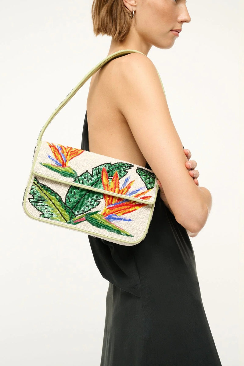 staud tommy beaded bag birds of paradise