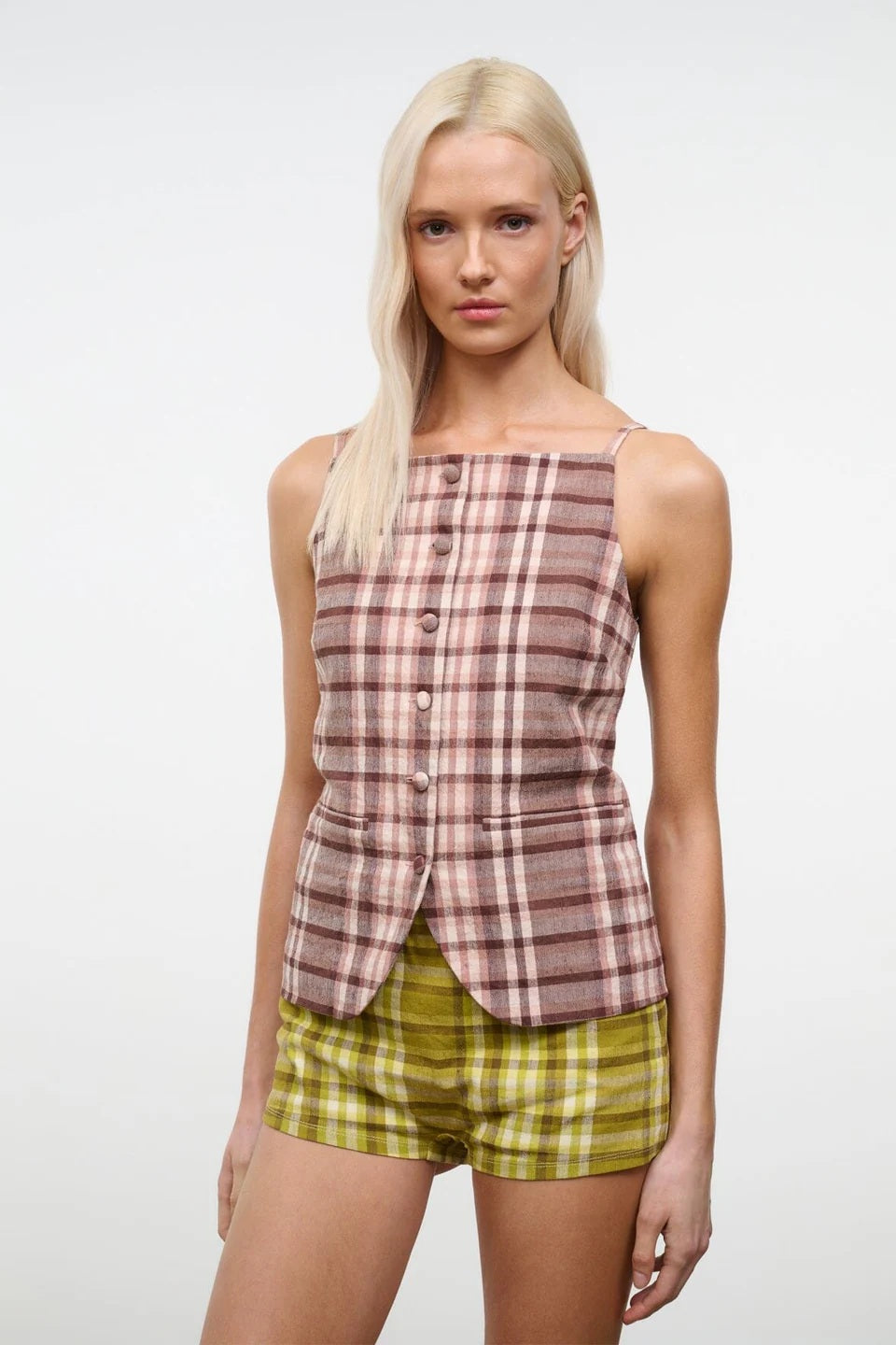 staud una top tuscany plaid
