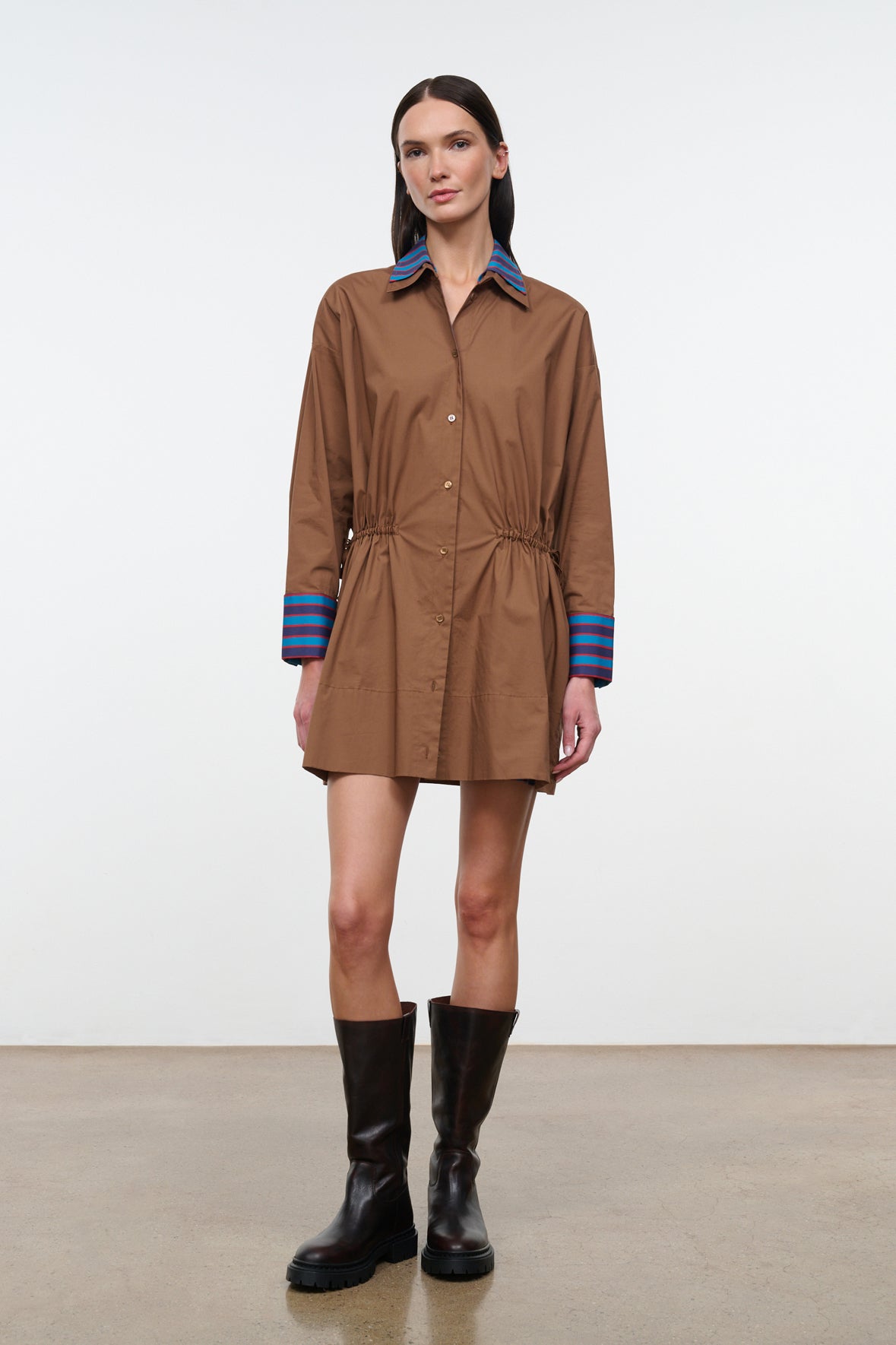 staud uptown mini dress cigar potter stripe