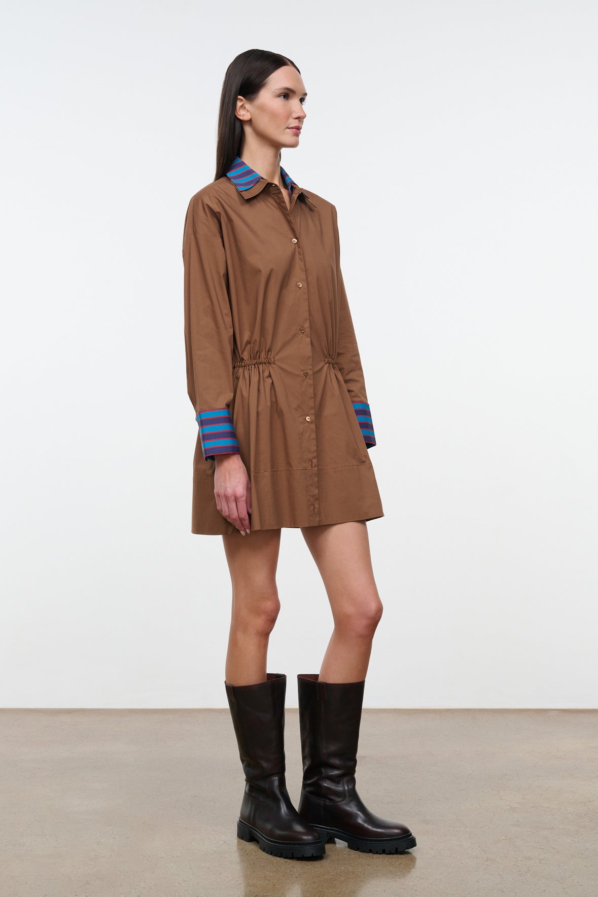 staud uptown mini dress cigar potter stripe