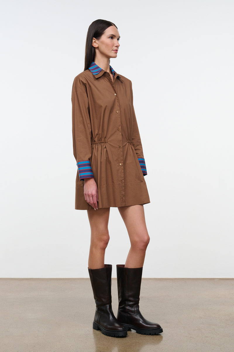 staud uptown mini dress cigar potter stripe