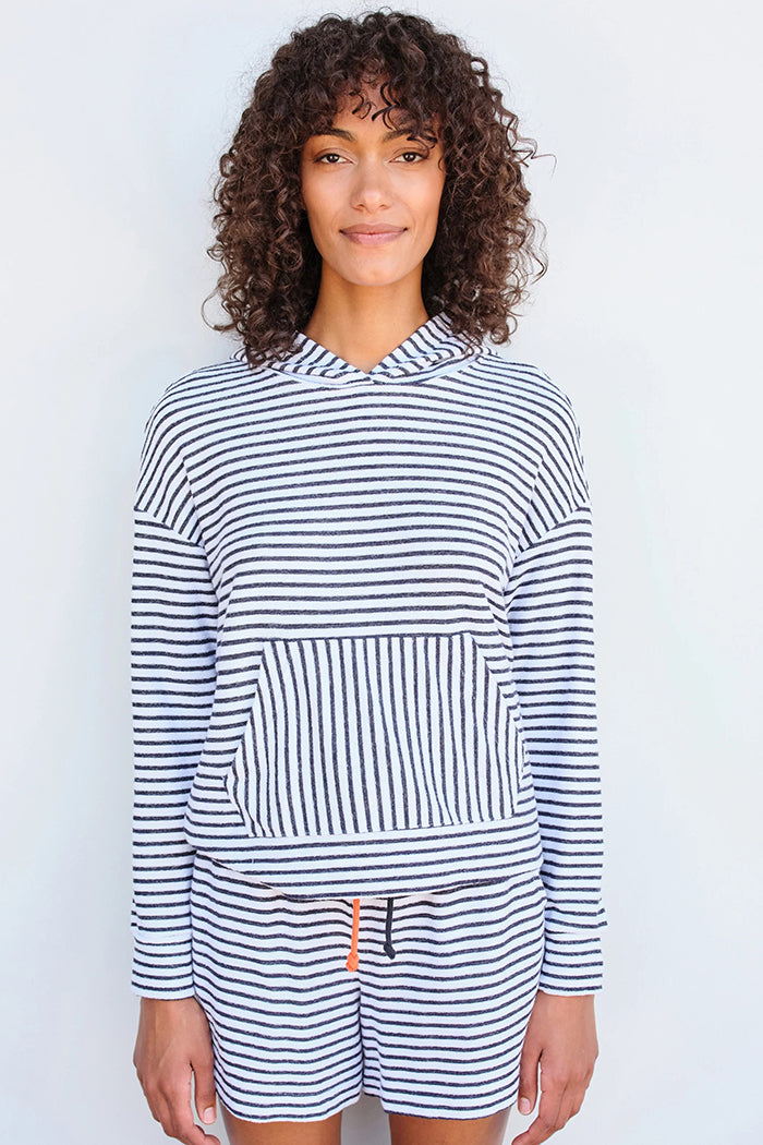 sundry stripe crop hoodie white