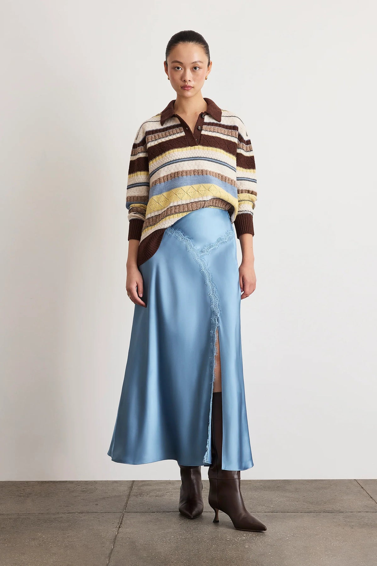 tanya taylor prescott sweater dark fig wheat stripe 