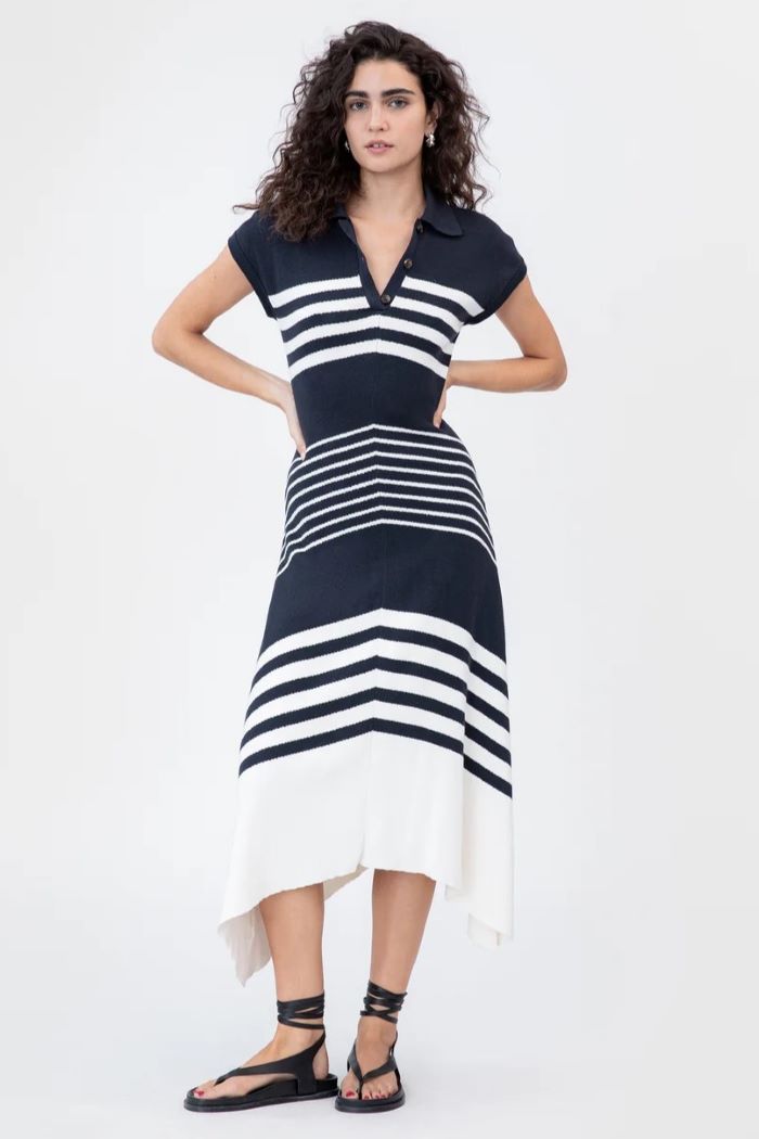 tanya taylor blaine knit dress maritime blue/cream multi 