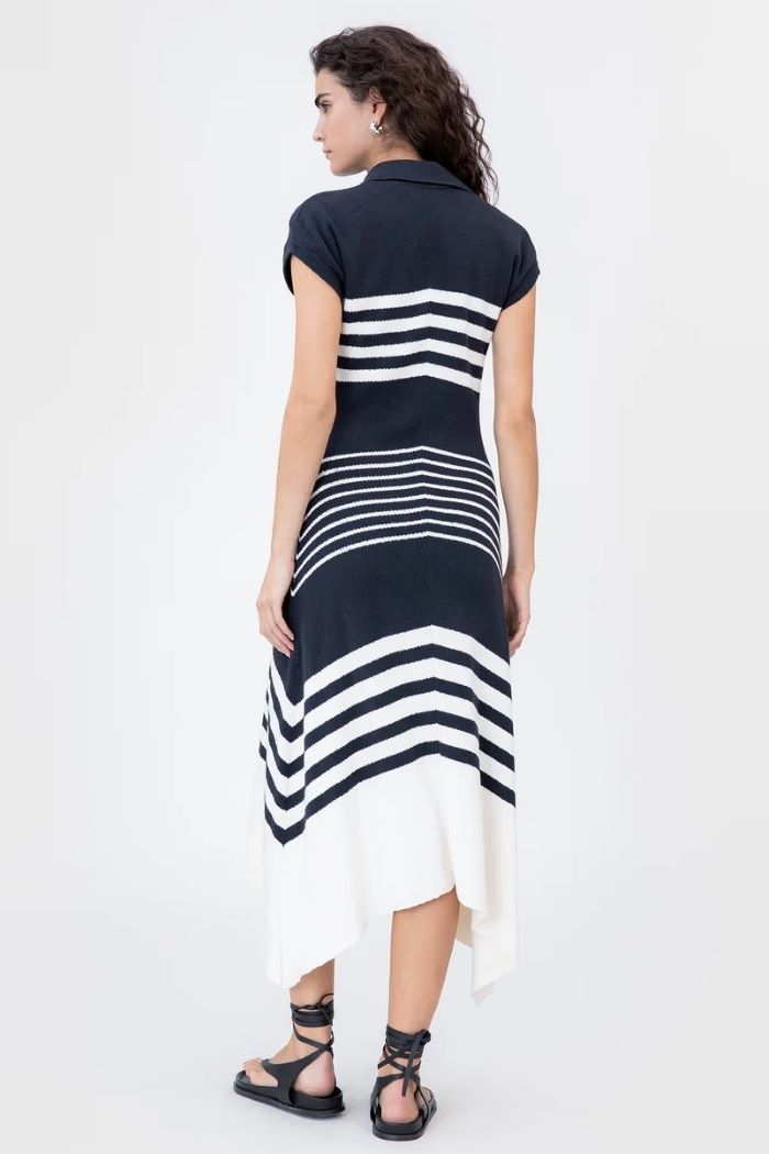 tanya taylor blaine knit dress maritime blue/cream multi 