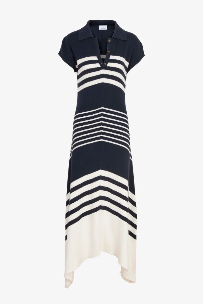 tanya taylor blaine knit dress maritime blue/cream multi 