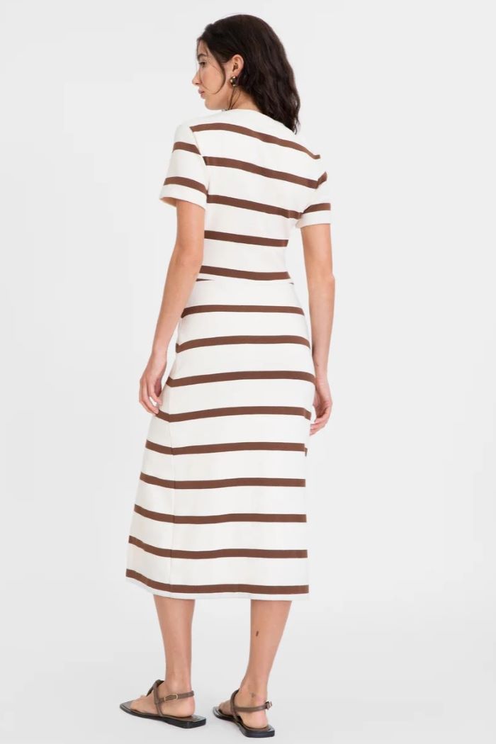 tanya taylor short sleeve cody dress cream/deep clay 