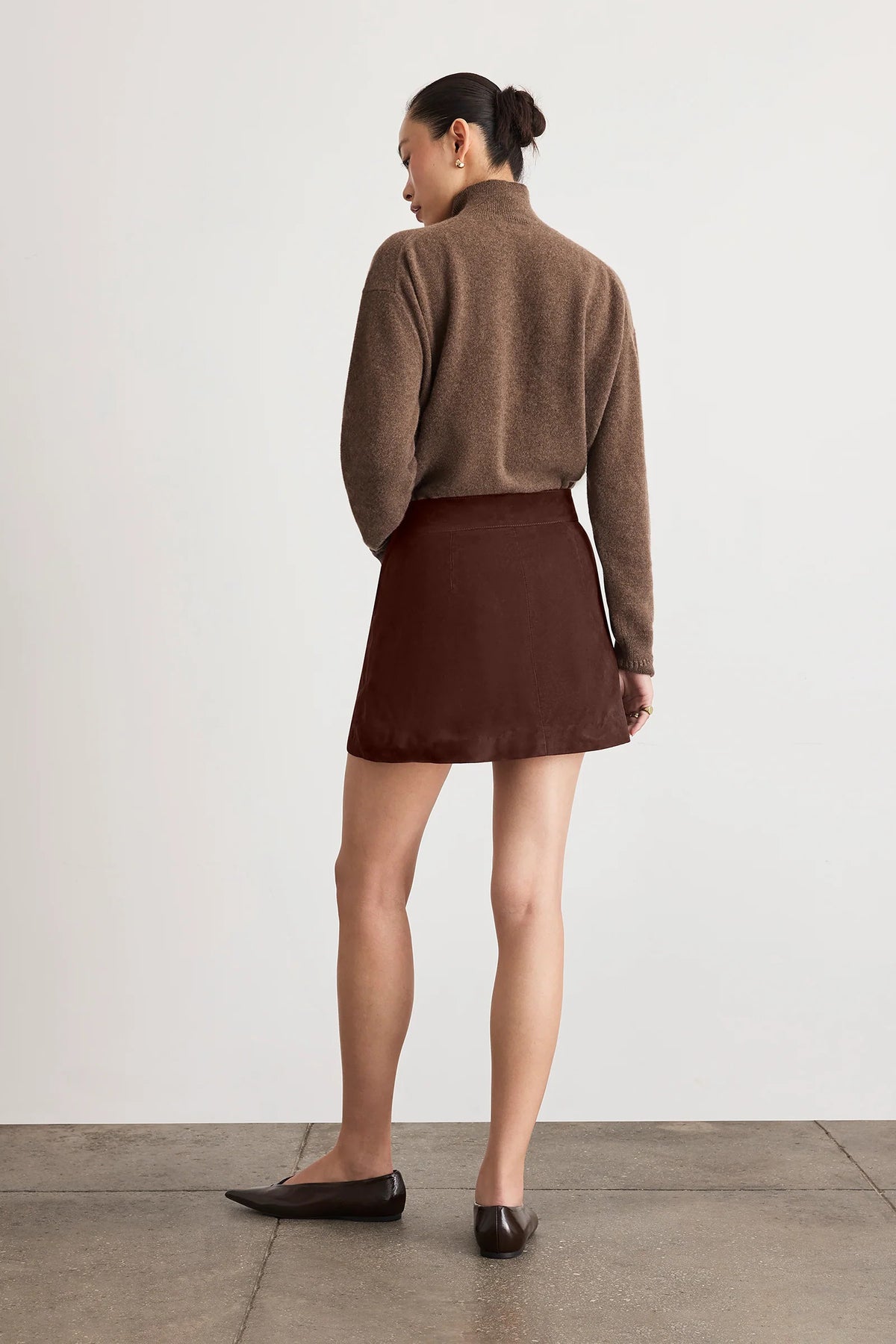 tanya taylor fran skirt dark fig suede