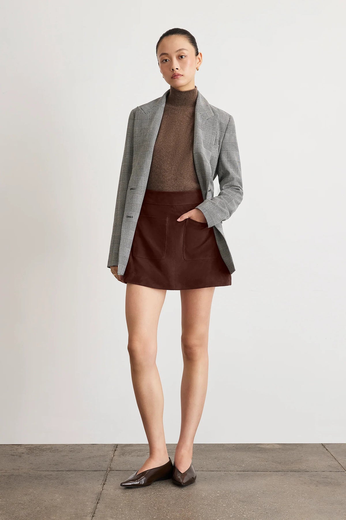 tanya taylor fran skirt dark fig suede