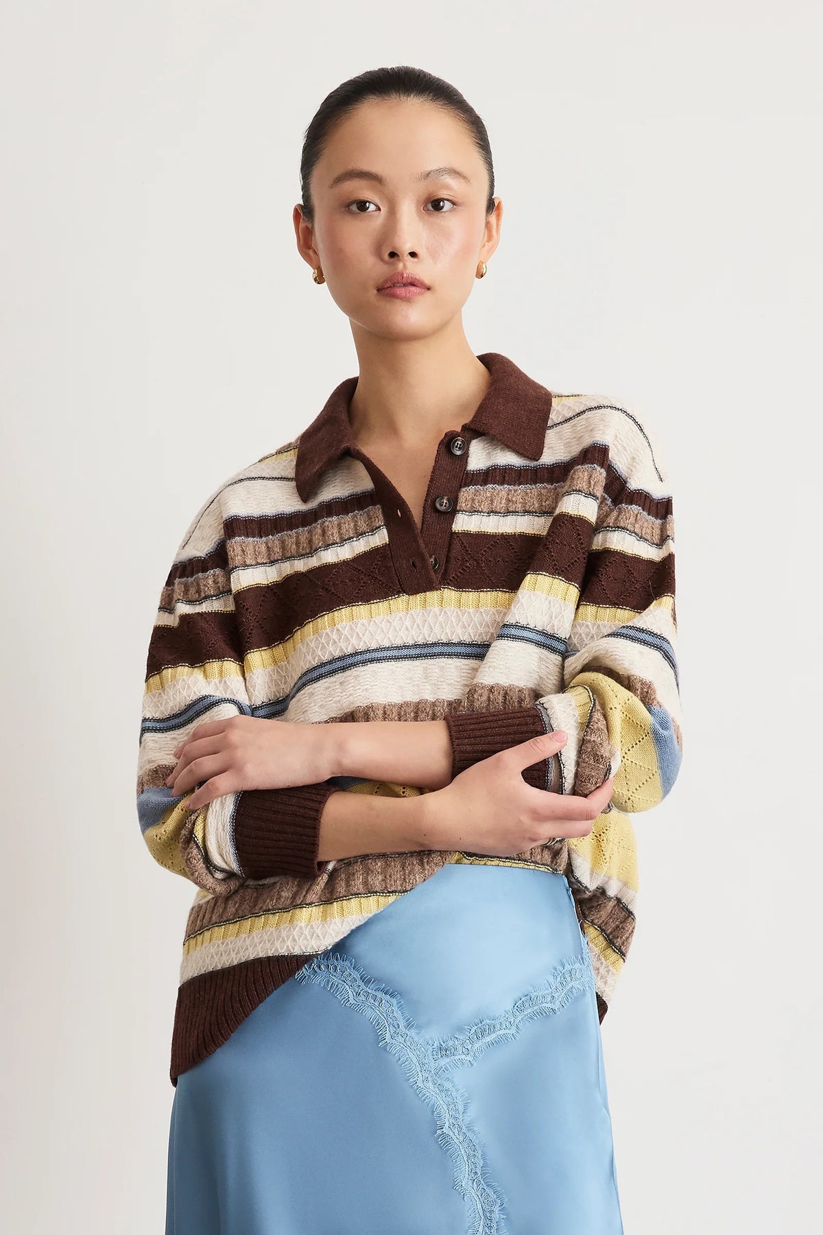 tanya taylor prescott sweater dark fig wheat stripe 