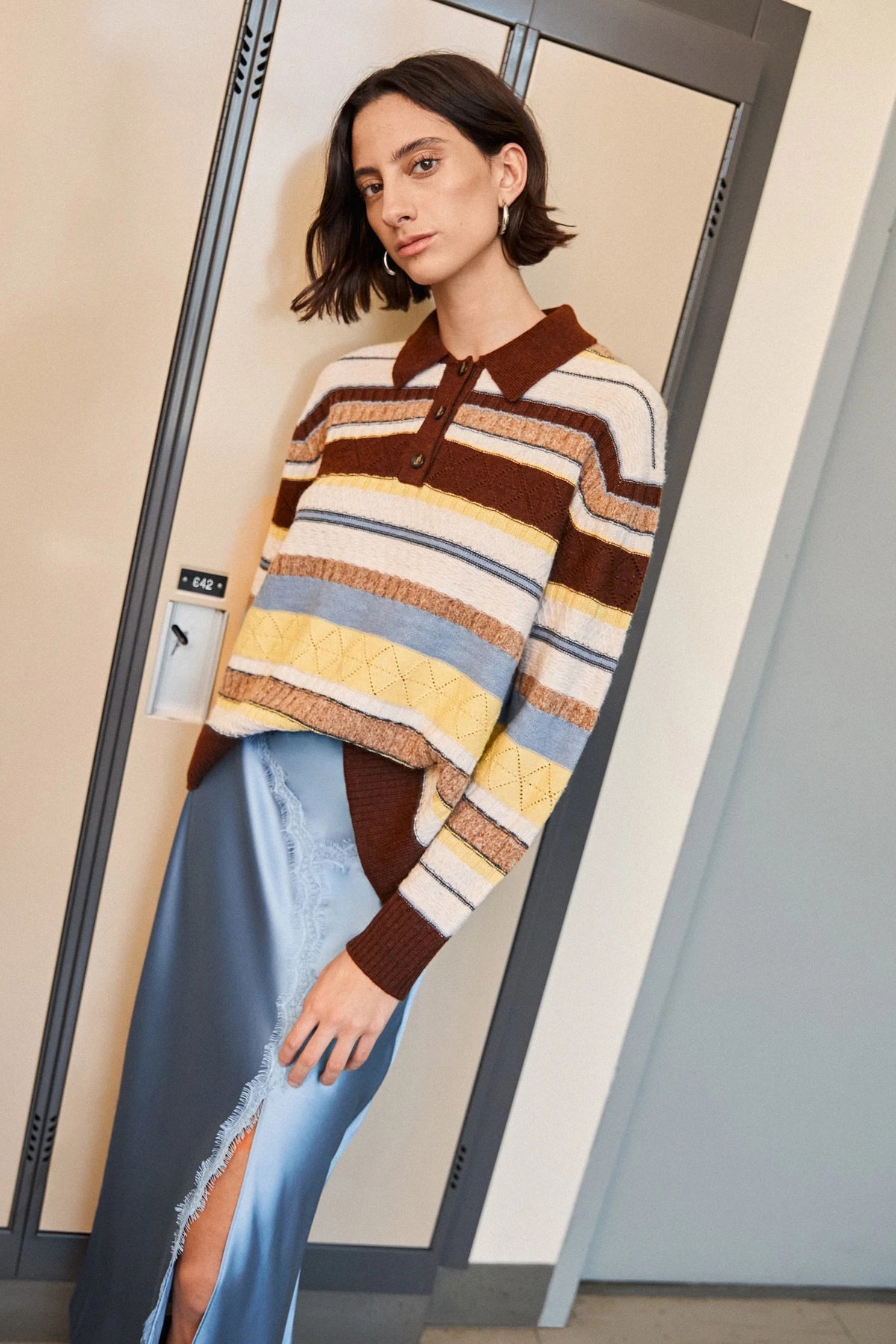 tanya taylor prescott sweater dark fig wheat stripe 