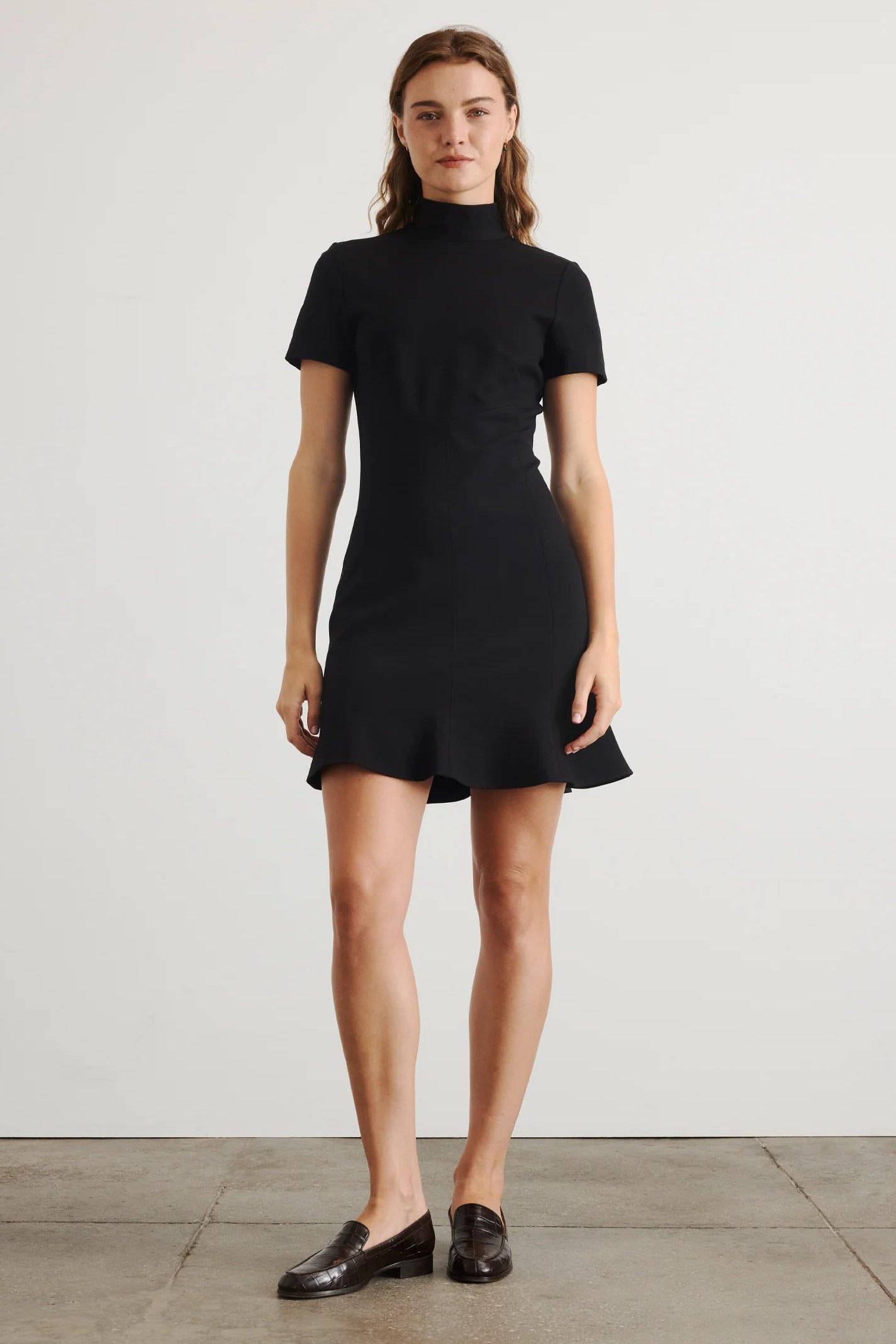 short sleeve turtleneck dress Tanya Taylor | Short Thea Dress | Black Turtleneck Midi Dress