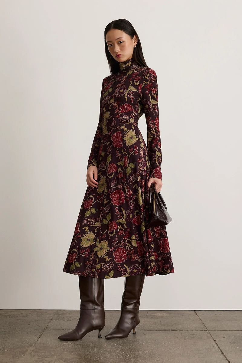 tanya taylor thea dress dark fig multi
