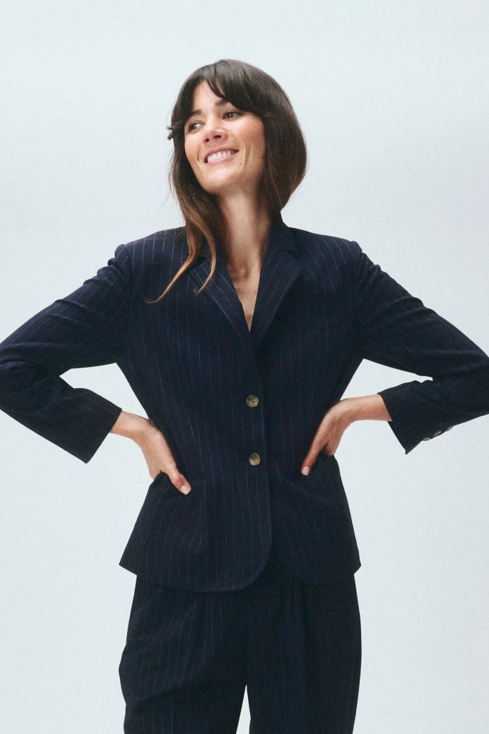 the great the shrunken blazer navy pinstripe 