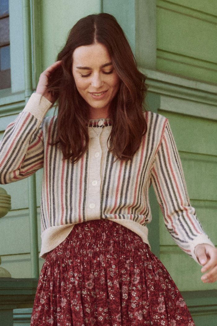 the great the tiny cardigan cream ticking stripe