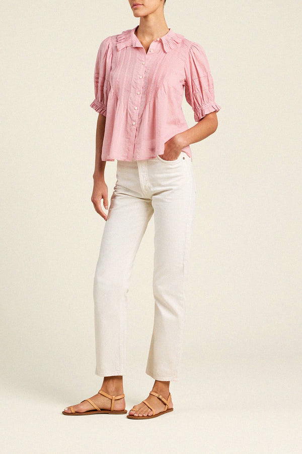 trovata jess blouse blush houndstooth 