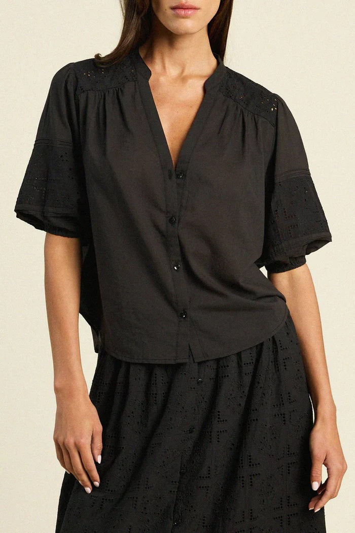 trovata loren blouse black handkerchief eyelet