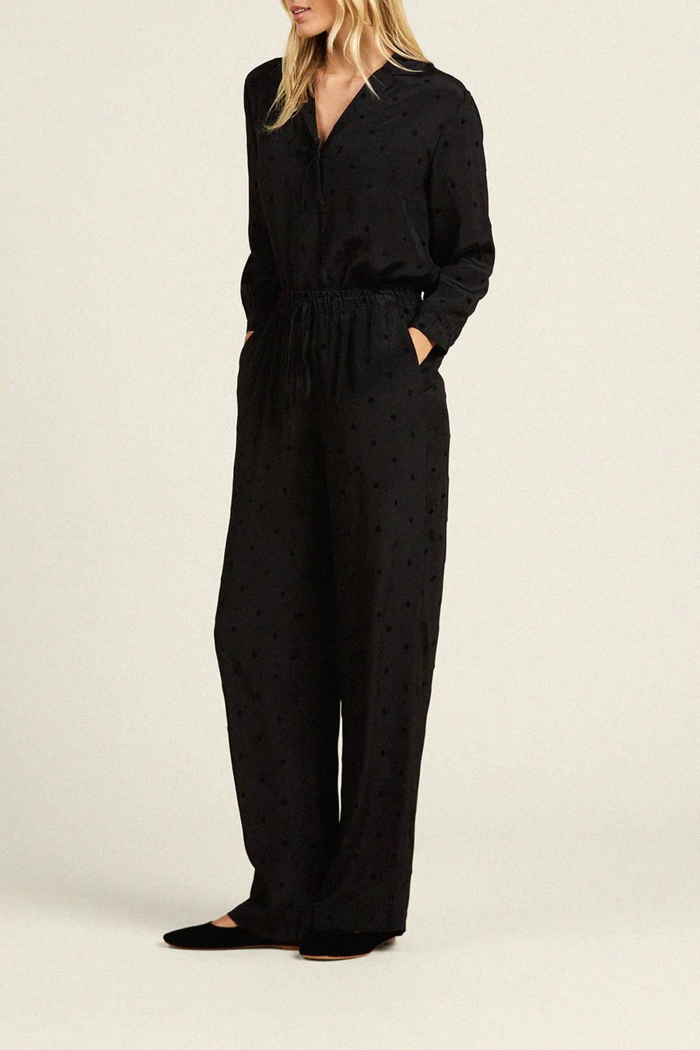 trovata yvonne blouse black polka dots