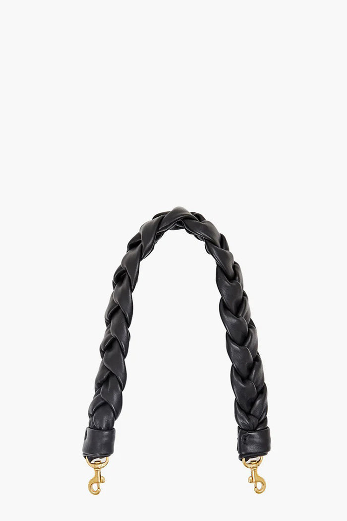clare v. braided shoulder strap black leather