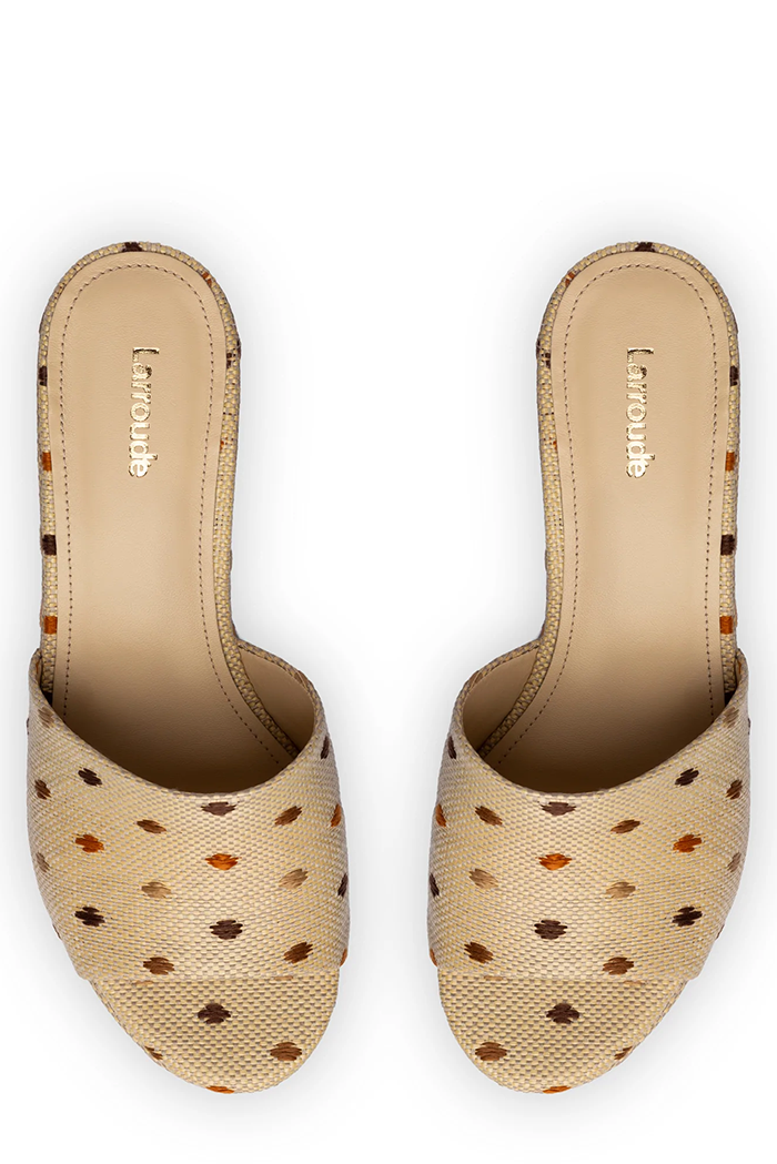 larroude miso platform sandal raffia polka dots