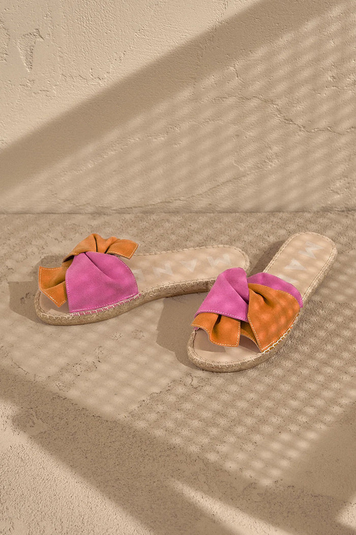 manebi sandals with knot sunset orange and bold pink