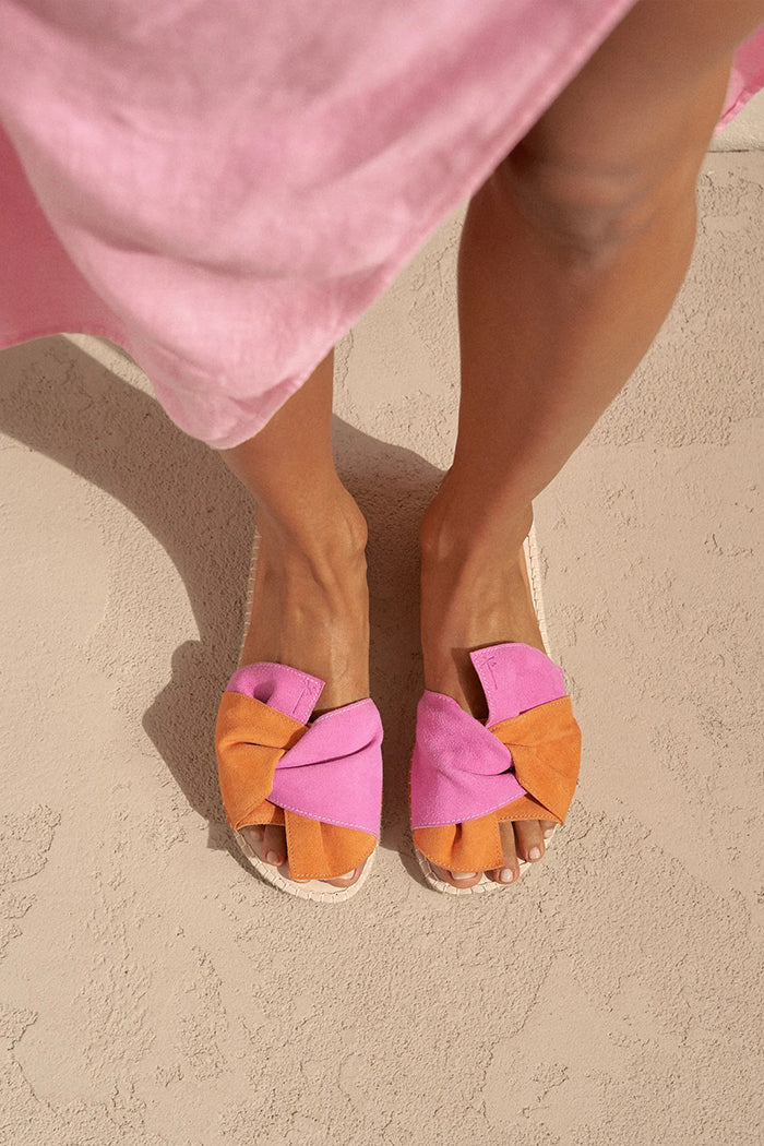 manebi sandals with knot sunset orange and bold pink