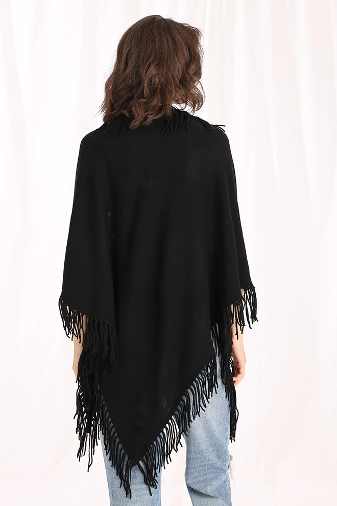 minnie rose cashmere fringe shawl black