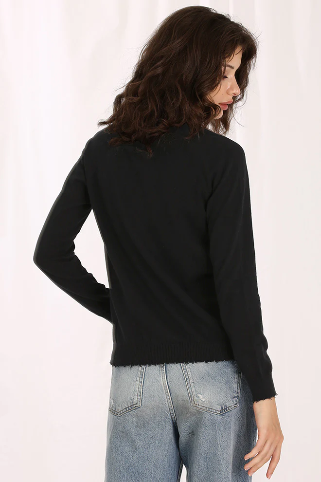 minnie rose cotton cashmere frayed edge v black 